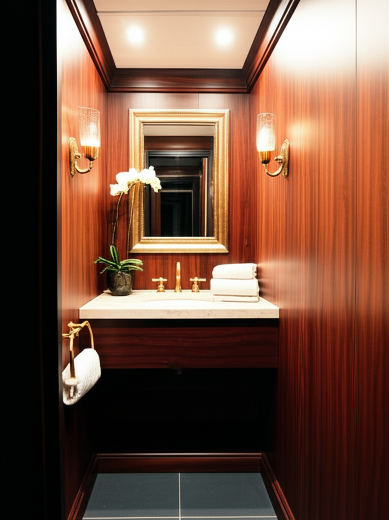 Elegant interior of a luxury restroom trailer in Chicago